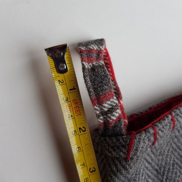 Tartan Plaid and Herringbone Christmas Stocking Red Gray 17" - Picture 3 of 6